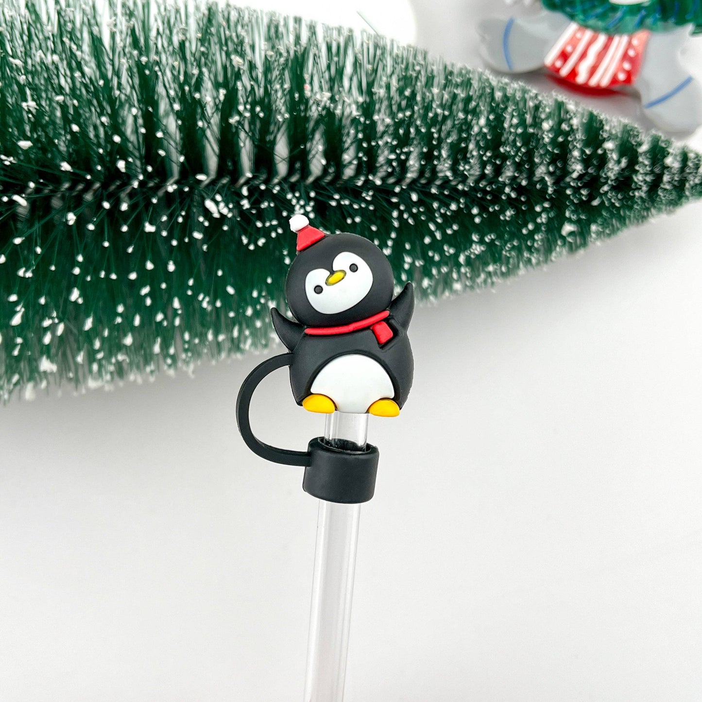 Snowman Straw Topper - Christmas Straw Cover Charm | Holiday Drinkware Decor