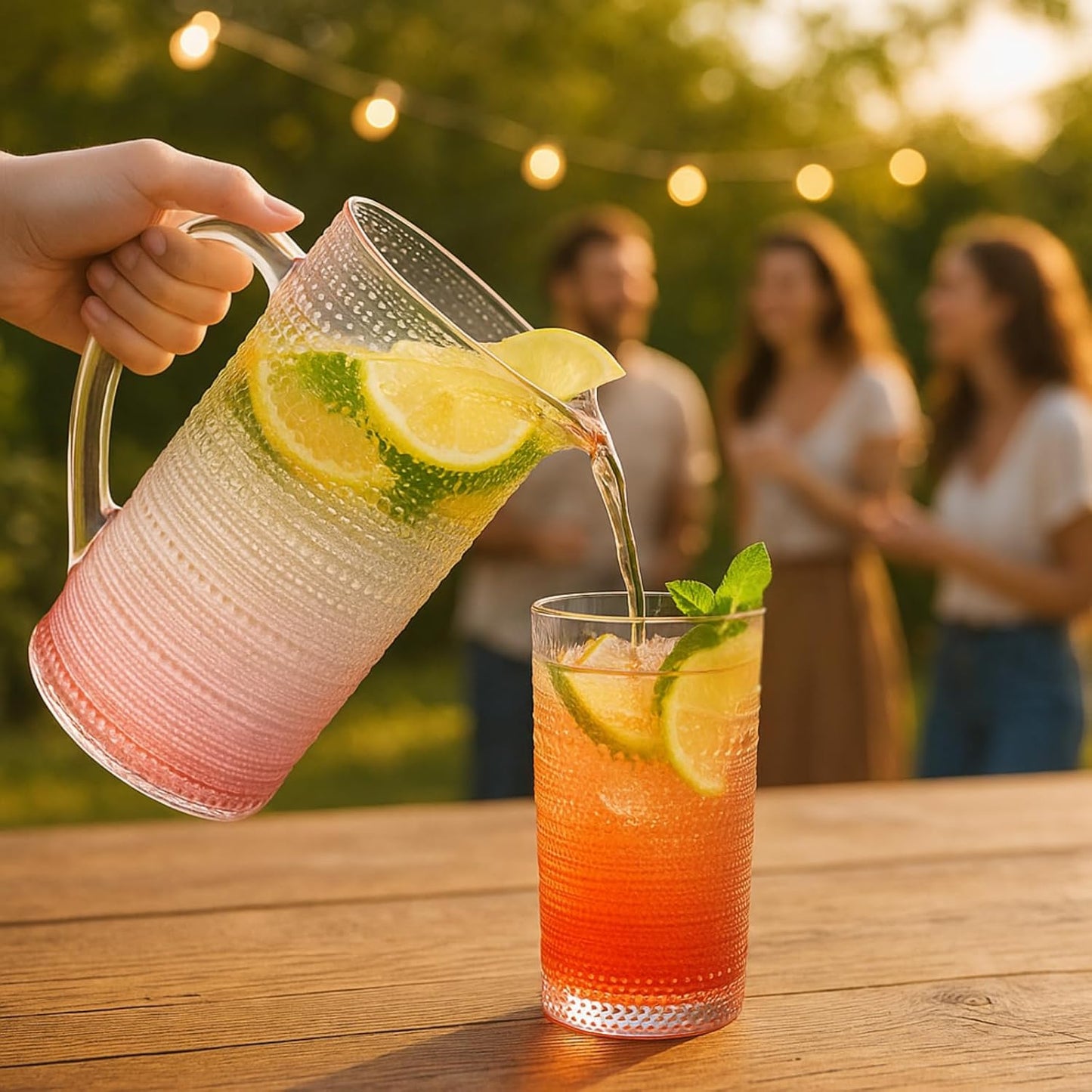 Pink Hobnail Pitcher | Vintage Textured Borosilicate Glass Beverage Server | Khen