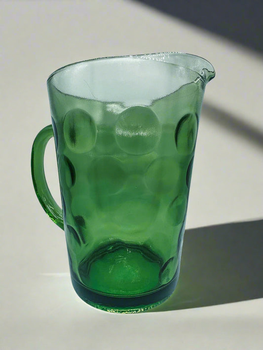 Green Bubble Glass Pitcher – Mid-Century