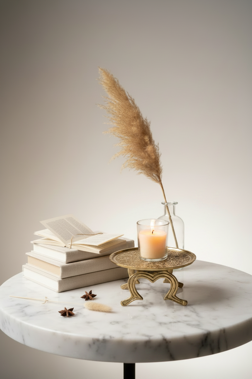 Vintage Miniature Embossed Brass Footed Stand | Mid-Century Indian Display Riser & Trivet