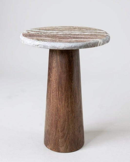 Stone & Mango Wood Accent Table – 24” Tall