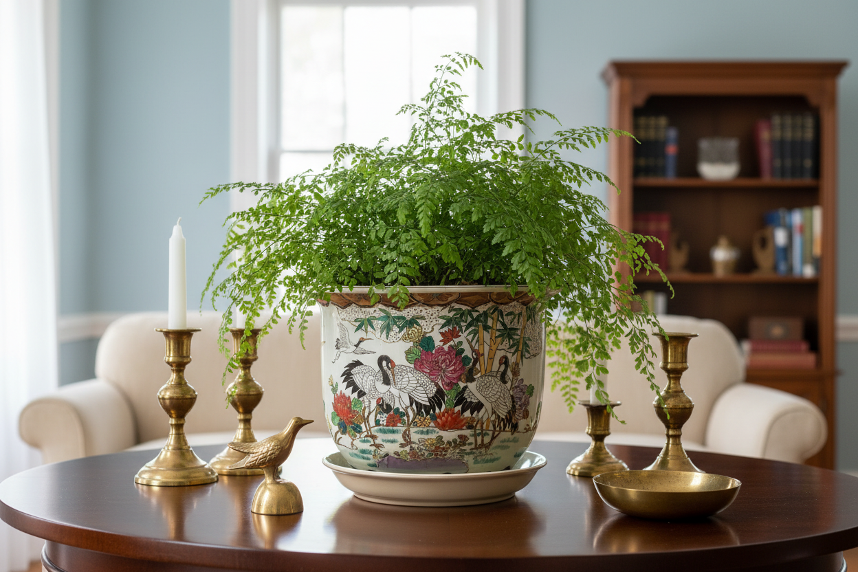Celestial Cranes & Lotus Dreams | Vintage Chinese Porcelain Planter with Saucer