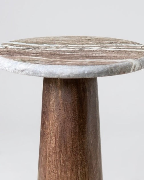 Stone & Mango Wood Accent Table – 24” Tall