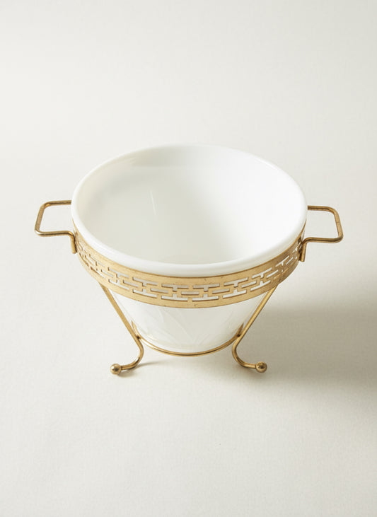 Mid-Century Brass Ice Pail with White Milk Glass Cattail Liner | Vintage Barware