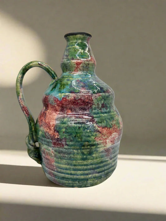 Handmade Multicolor Stoneware Jug - Marbled Glaze & Floral Design | The Marian Collection