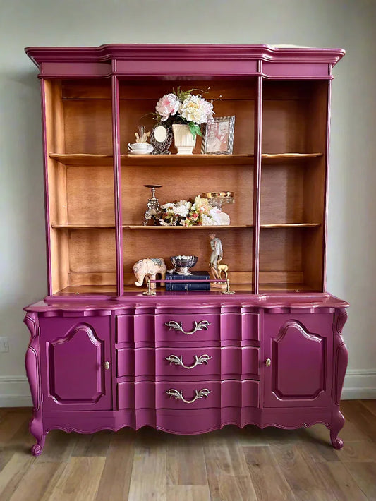 Vintage Magenta Bookcase - Refinished Library Furniture | The Marian Collection