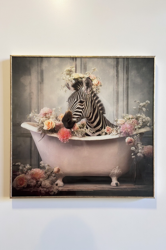 Flora & Fauna No. 1” – Zebra in Bloom | Framed Art Print (15” x 15”)