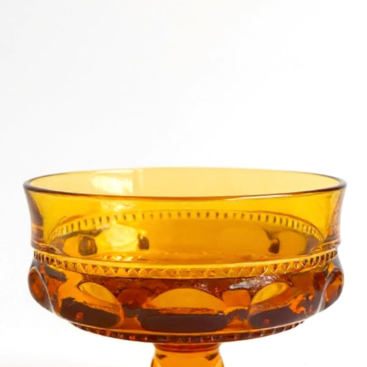 Set of Four Vintage Amber Glass Compotes – Indiana Glass, Mid-Century Pedestal Dishes