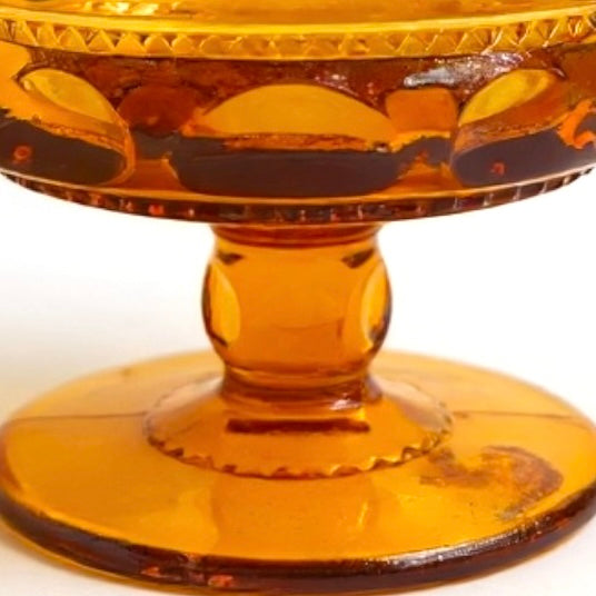 Set of Four Vintage Amber Glass Compotes – Indiana Glass, Mid-Century Pedestal Dishes