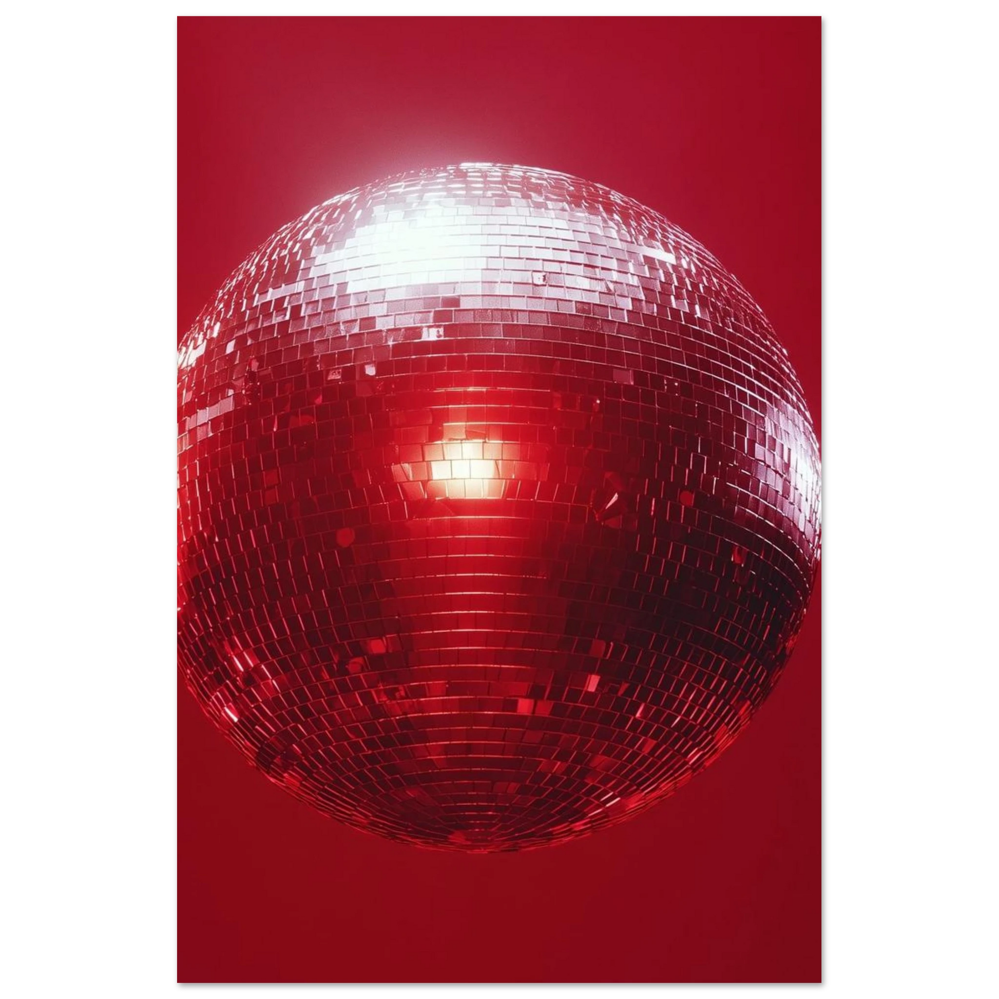 Red Disco Ball Wall Art – Printed on Aluminum DIBOND® | Modern, UV-Resistant Decor / 16x24″