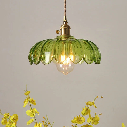 Green Glass LED Pendant Light - Vintage-Inspired Hanging Fixture