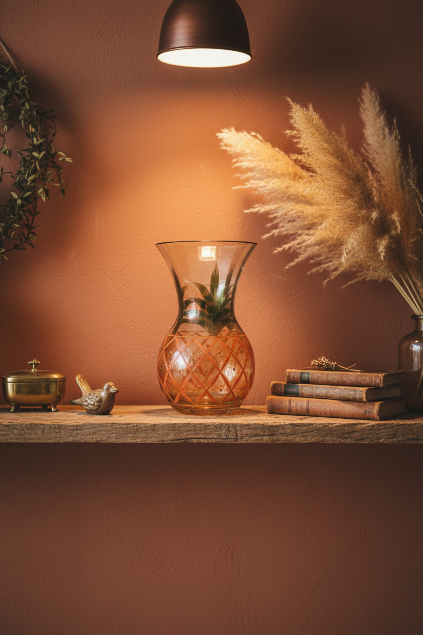 Vintage Romanian Crystal Pineapple Vase – Hand-Painted Flared Urn