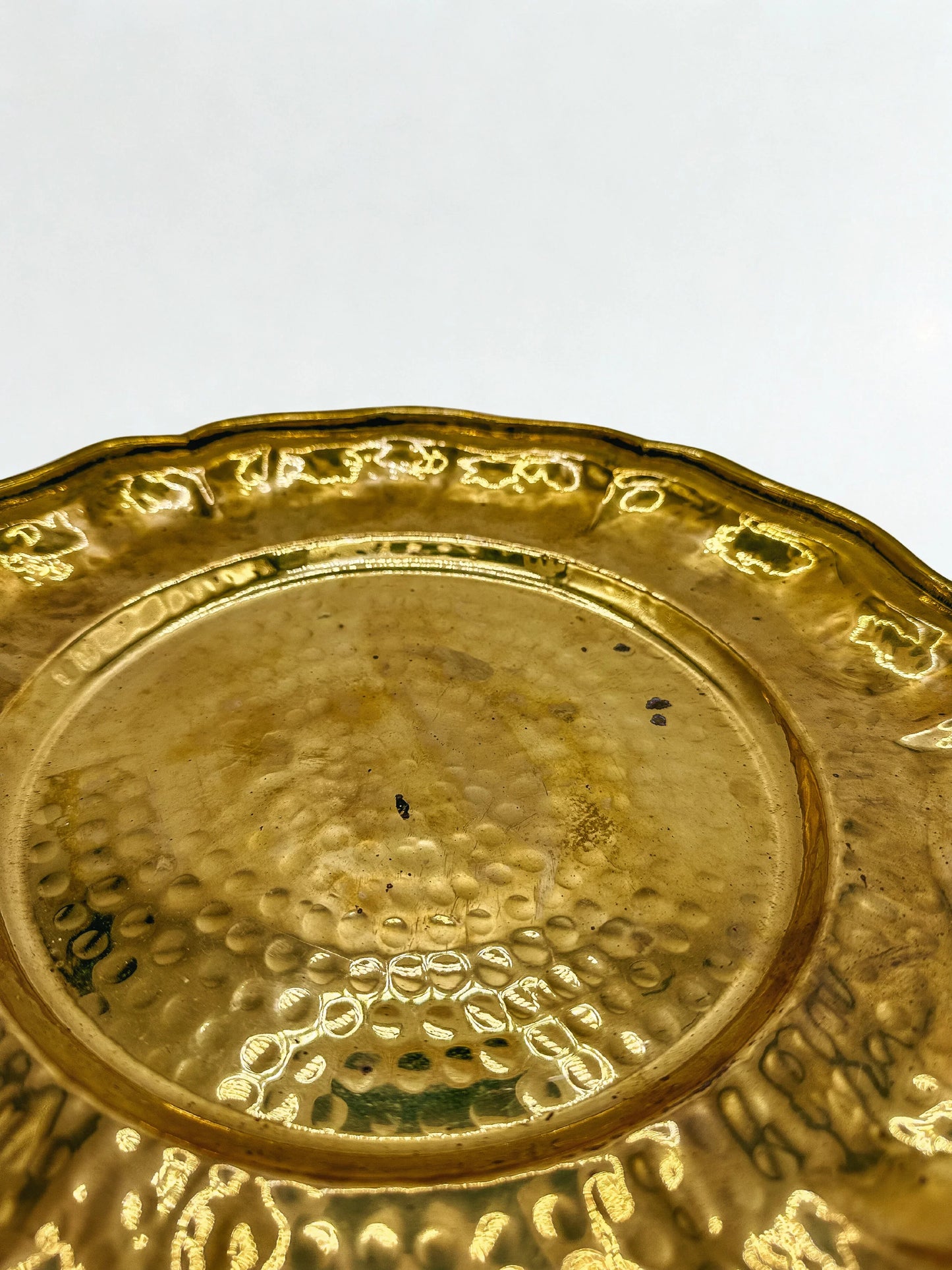 Vintage Hand-Hammered Brass Scalloped Charger Plate