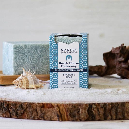 Beach House Hideaway soap, turquoise, with Himalayan pink salt and coconut oil, by Naples Soap Company.
