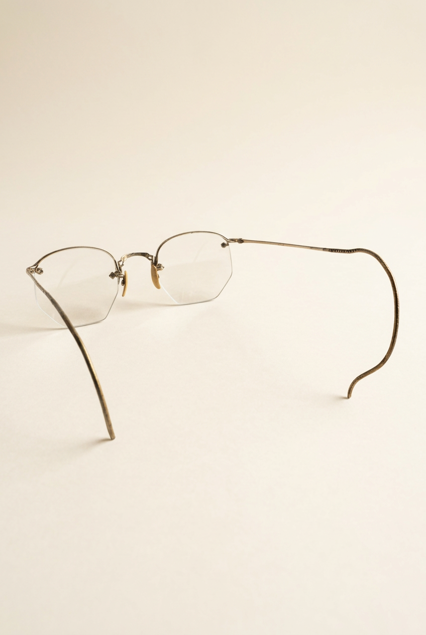 Eyeglasses with unfolded cable temples on an ivory background