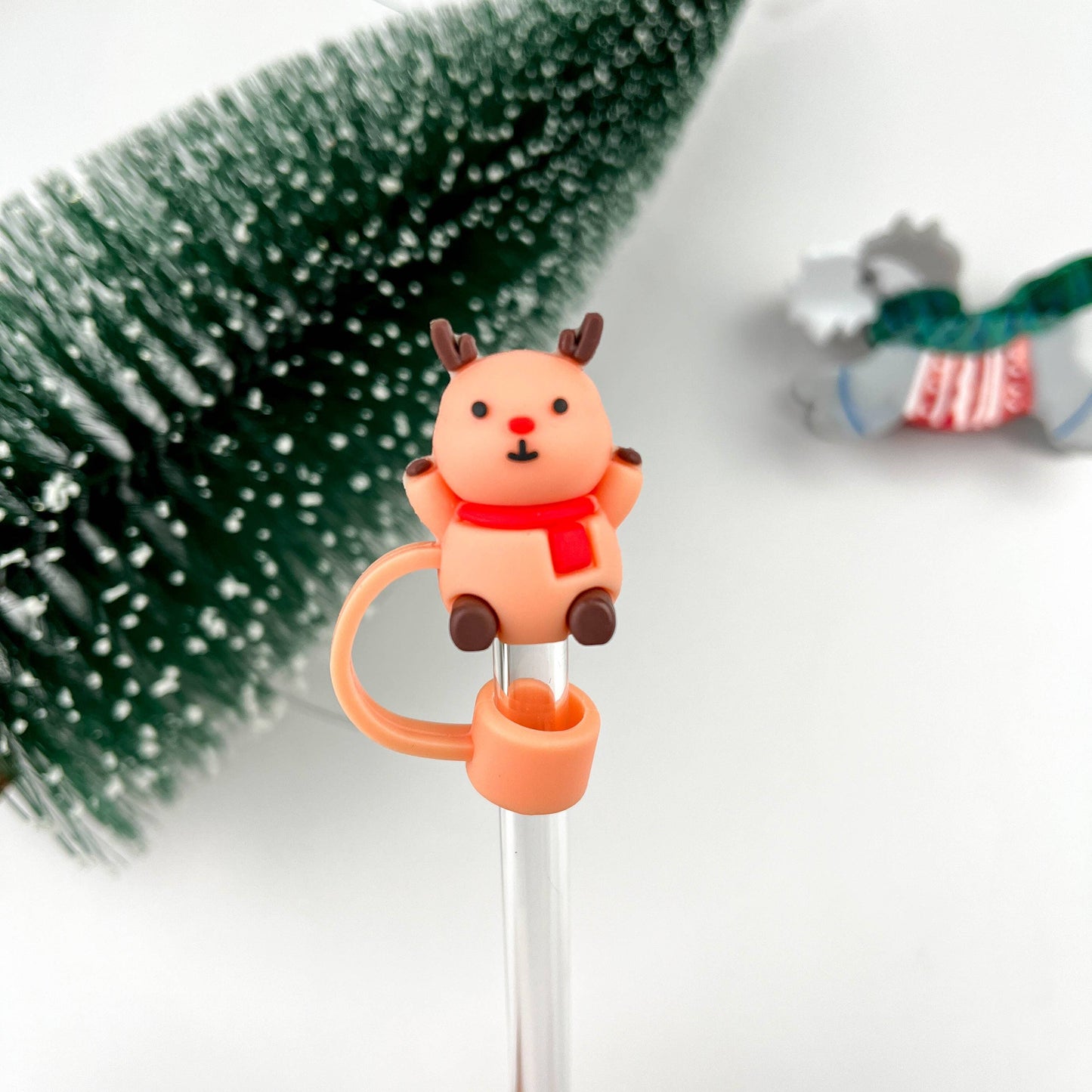 Elk Straw Topper - Christmas Reindeer Straw Cover | Holiday Drinkware Decor