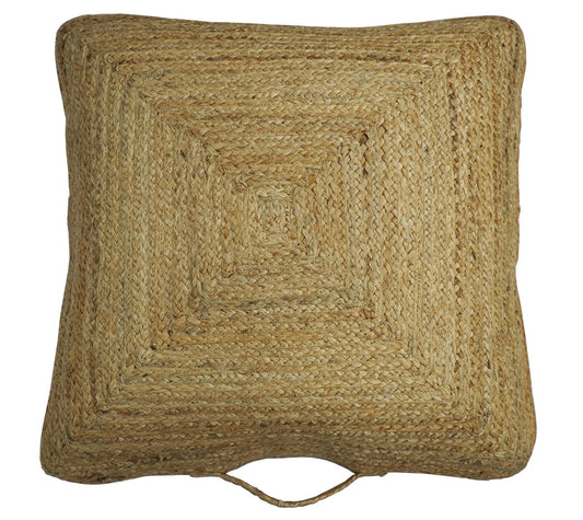 Natural Brown Jute Square Pouf | Hand Braided Boho Ottoman Footstool | JP4