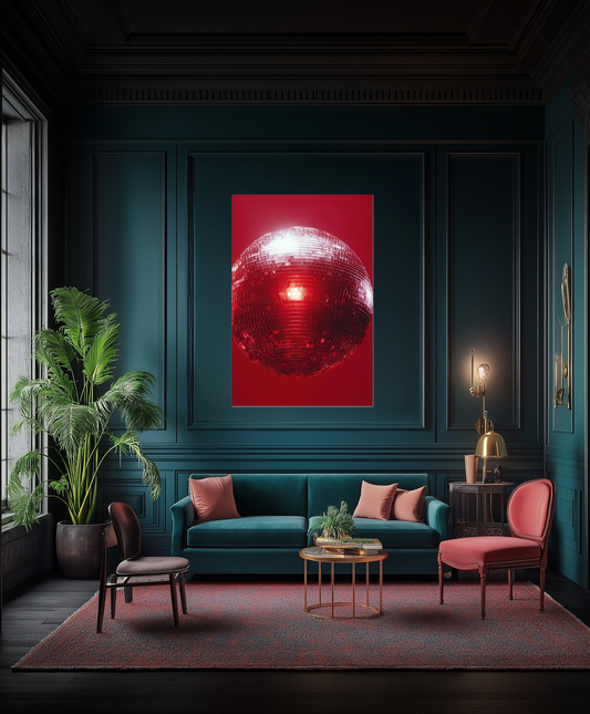 Red Disco Ball Wall Art – Aluminum DIBOND® Print | UV-Resistant Modern Decor
