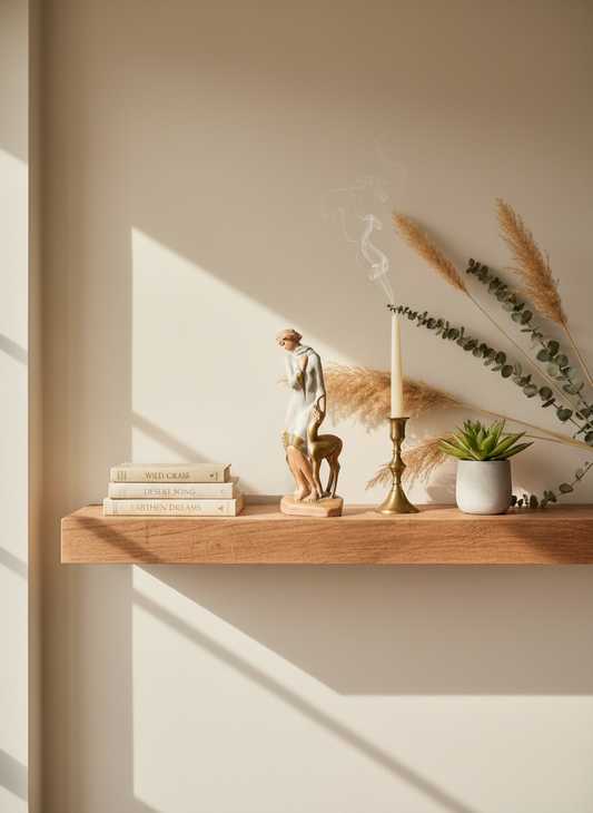 Woman and deer sculpture lifestyle image