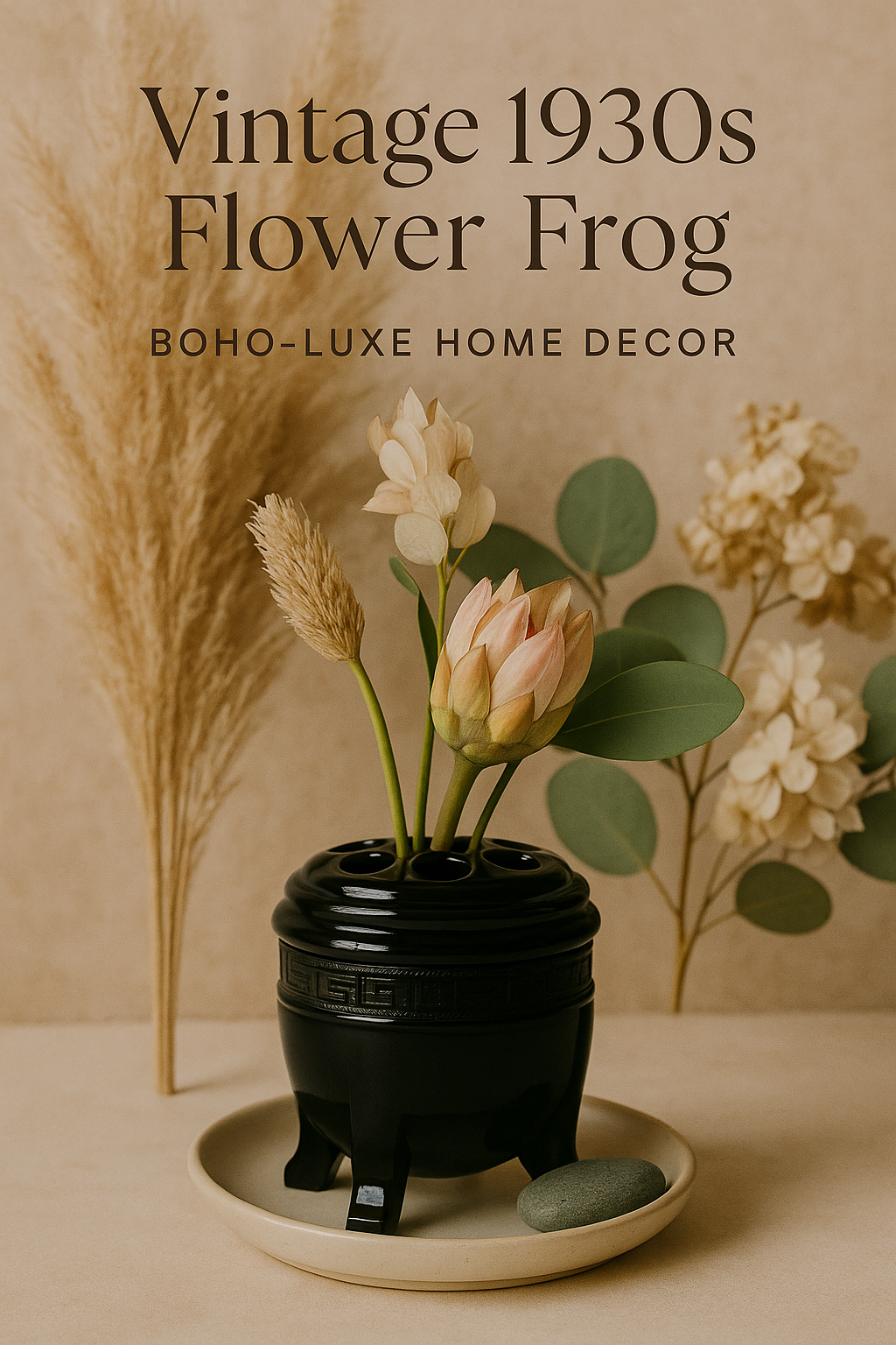Vintage flower frog collection showing antique kenzan and modern floral arrangements for boho luxe home decor