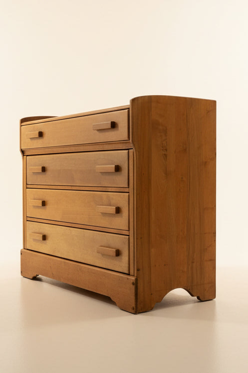 Vintage Craftsman Pine 4-Drawer Dresser | Curved Panels | Refinished | Gallery Top