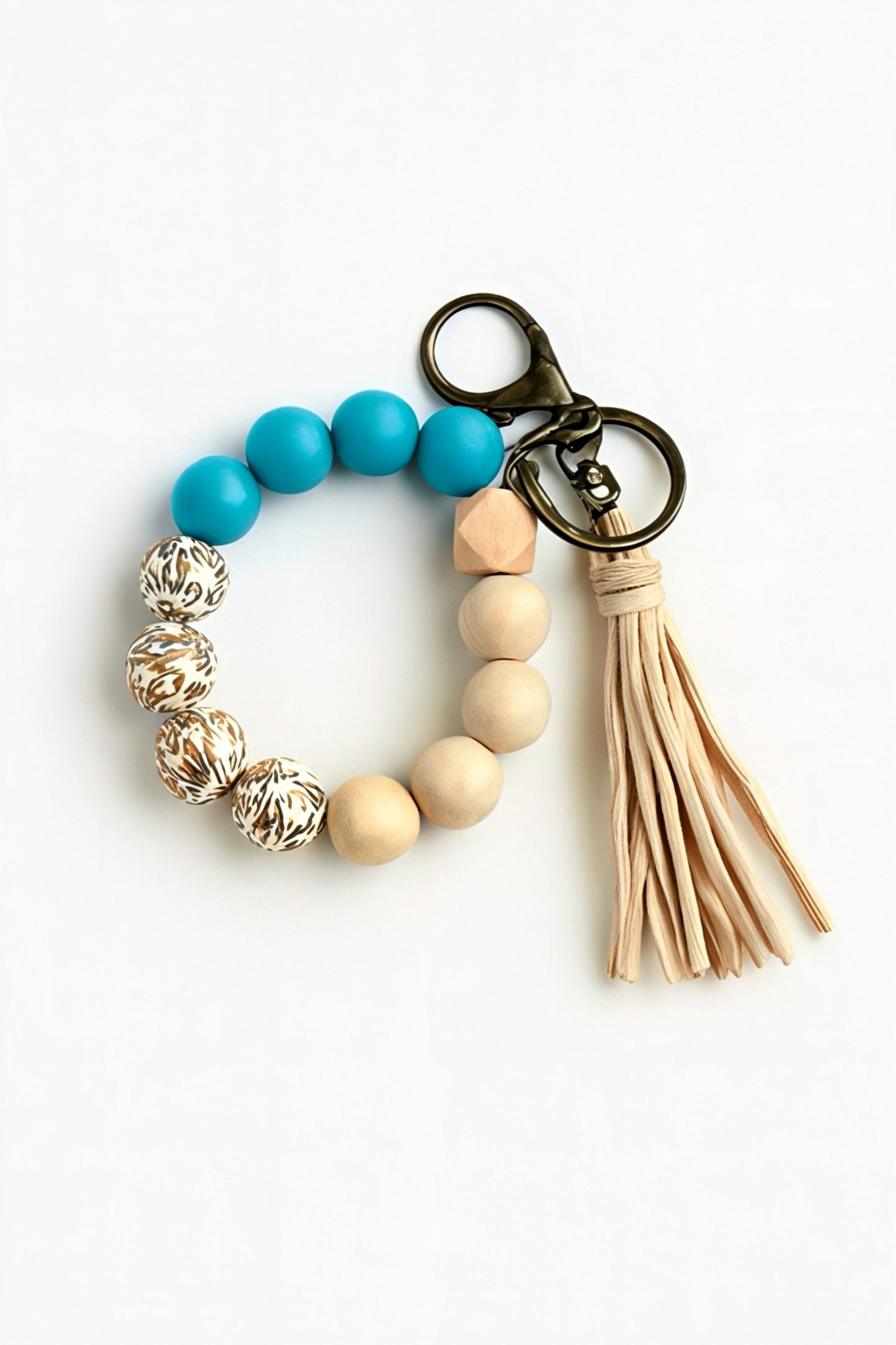 Turquoise & Timber Keychain Bracelet with Tassel