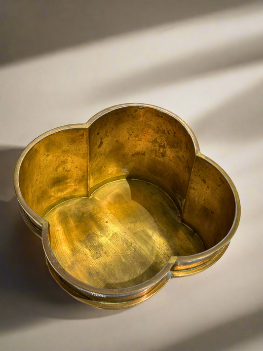 Vintage Quatrefoil Brass Cachepot