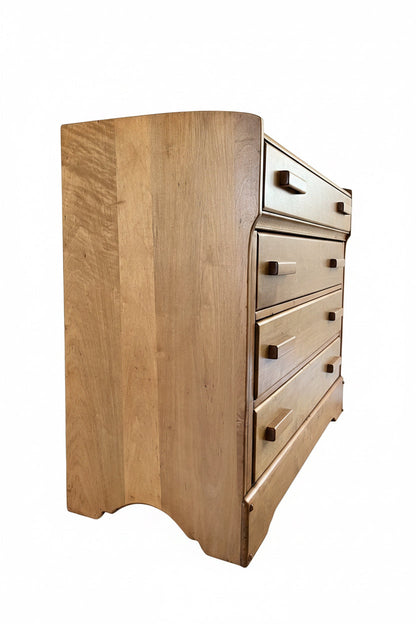 Vintage Craftsman Pine 4-Drawer Dresser | Curved Panels | Refinished | Gallery Top