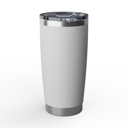 Silver tumbler with a clear lid on a white background