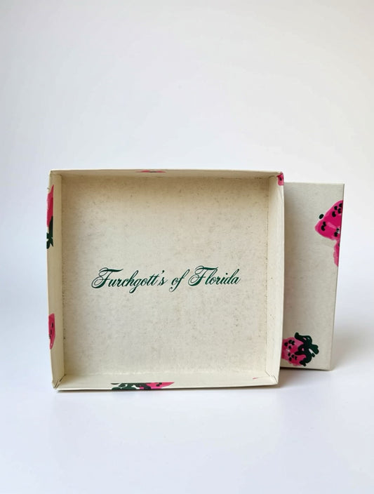 Vintage Furchgott’s of Florida Strawberry Print Gift Box | 1970s Maximalist Decor & Stash Box | Jacksonville Retail History
