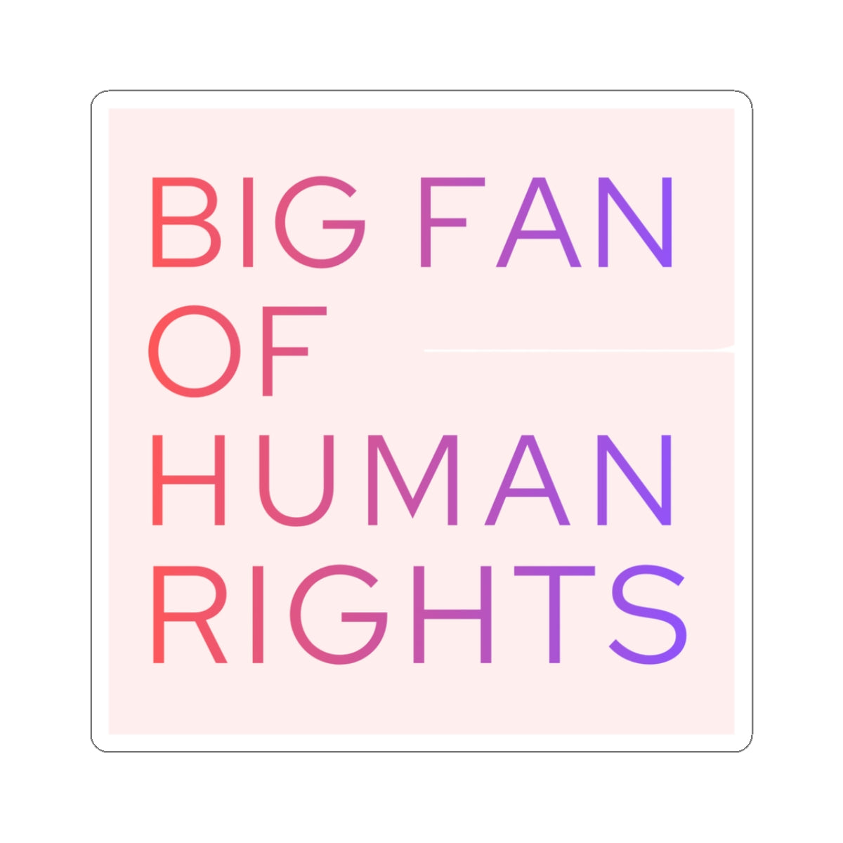 Sticker with 'BIG FAN OF HUMAN RIGHTS' text on a pink background
