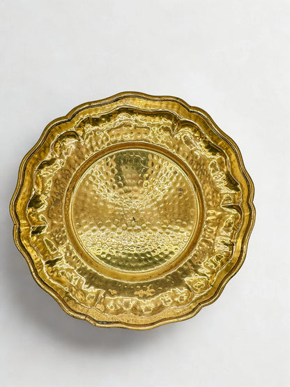 Vintage Hand-Hammered Brass Scalloped Charger Plate