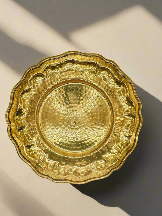 Vintage Hand-Hammered Brass Scalloped Charger Plate