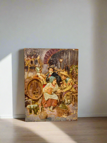 “Tavern Whispers” – Antique European Genre Painting