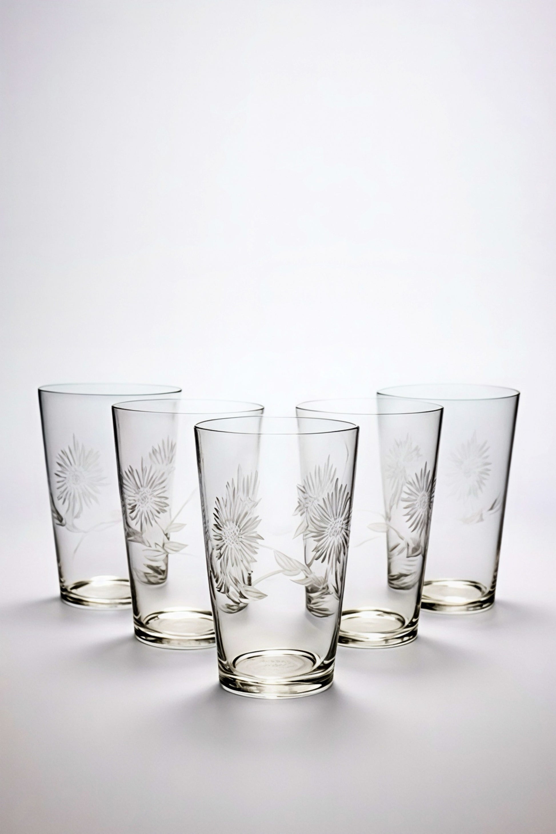 Vintage etched shot glass with frosted floral design mid century modern 