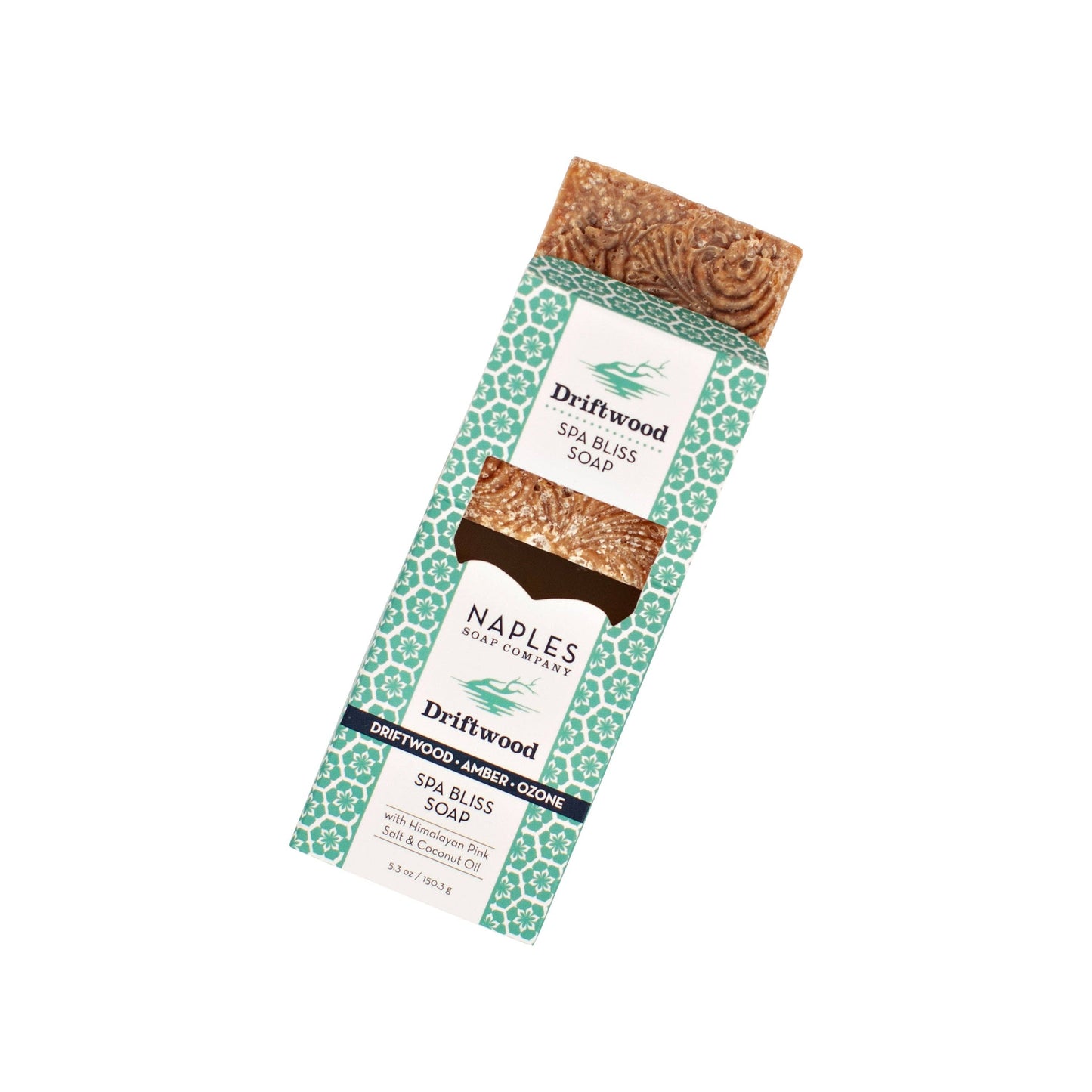 Driftwood Spa Bliss Soap, 5.3 oz, with Himalayan pink salt and coconut oil, featuring amber and ozone scent.