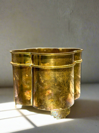 Vintage Quatrefoil Brass Cachepot