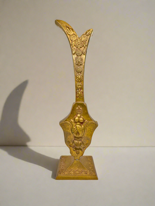 Golden Devotion: Vintage Ornate Ceremonial Finial with Seated Figure Relief