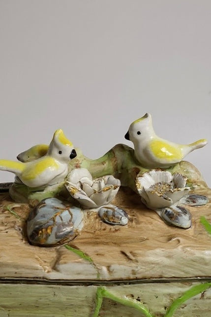 Vintage Ceramic Vanity Box - Bird Nest Trinket Holder 1950s-70s