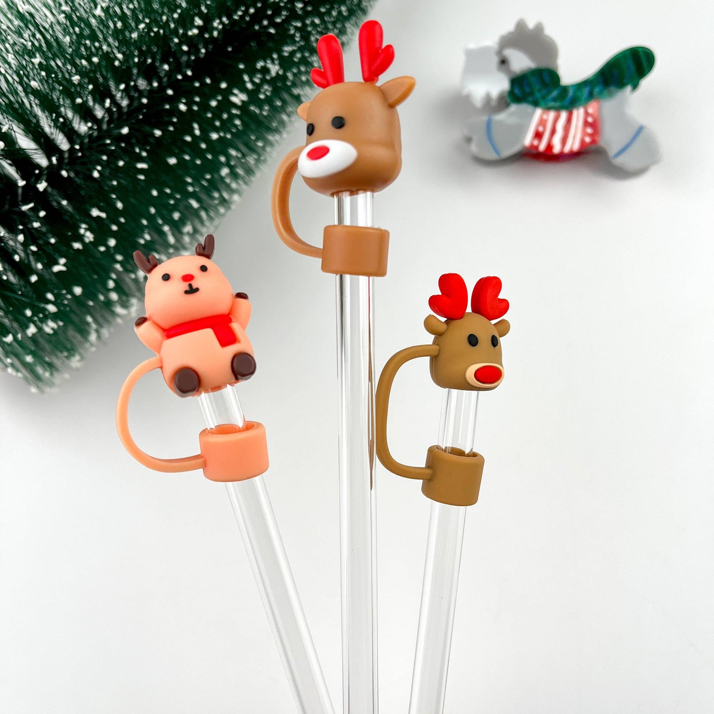 Elk Straw Topper - Christmas Reindeer Straw Cover | Holiday Drinkware Decor