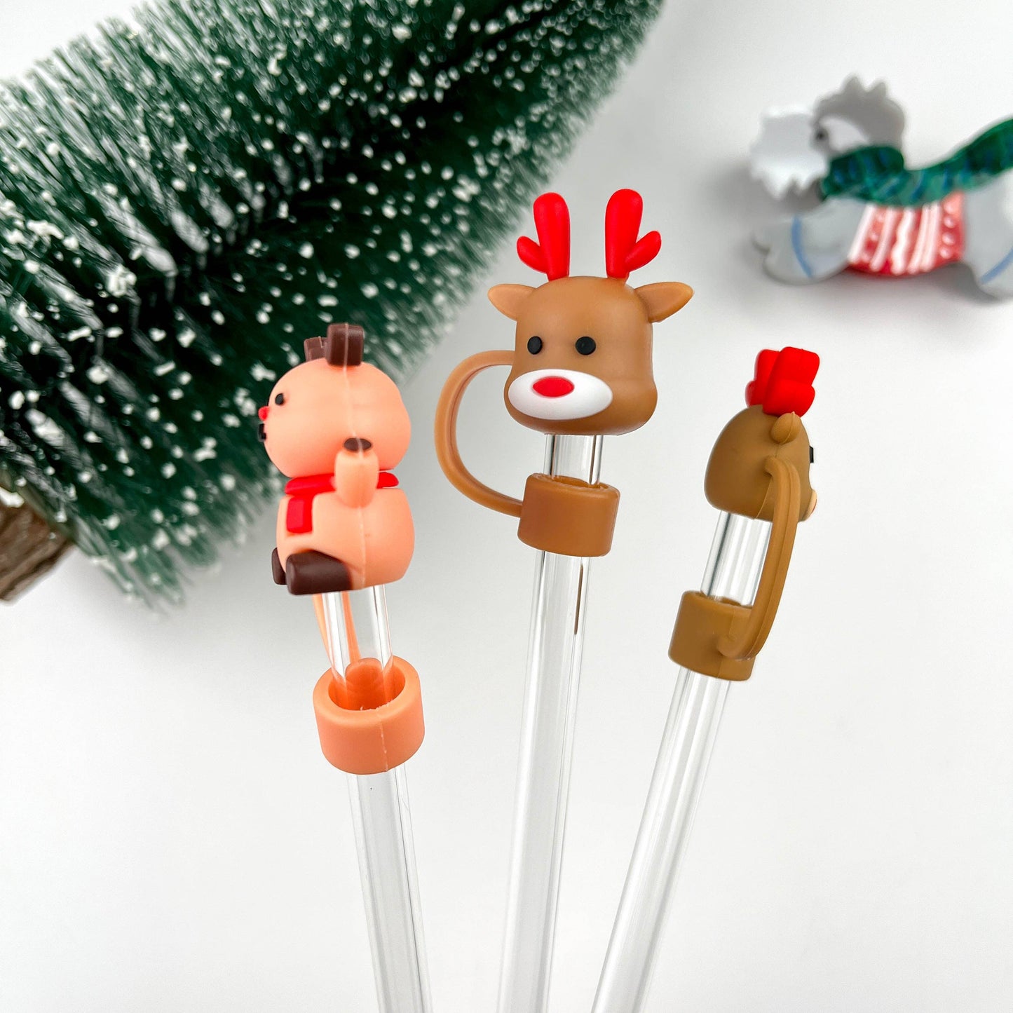 Elk Straw Topper - Christmas Reindeer Straw Cover | Holiday Drinkware Decor