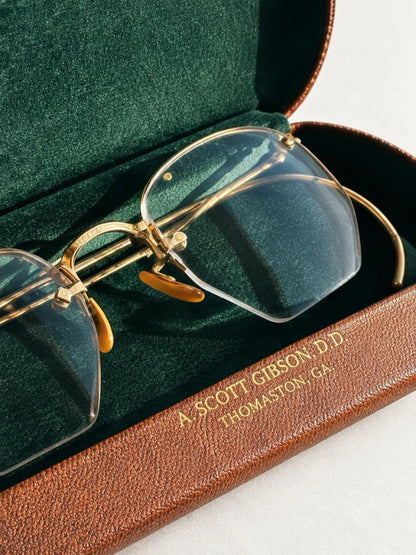 Vintage American Optical 12K Gold-Filled Rimless Eyeglasses with Case & Cloth