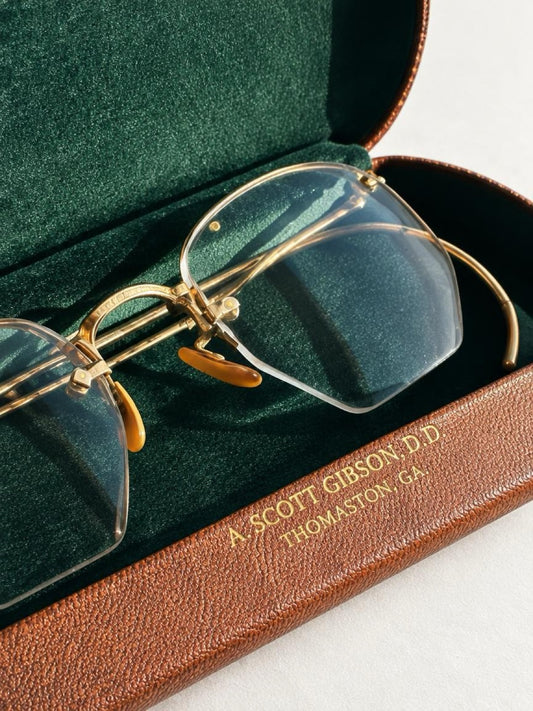 Vintage American Optical 12K Gold-Filled Rimless Eyeglasses with Case & Cloth