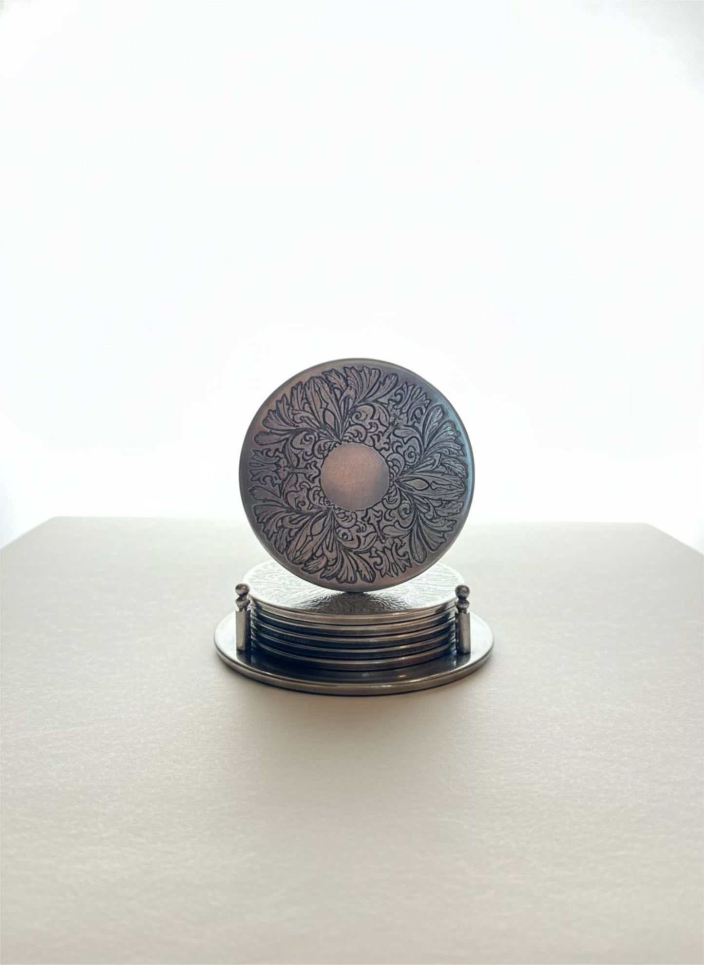 Vintage Silver-Plated Filigree Coaster Set with Gallery Caddy | Hollywood Regency Barware