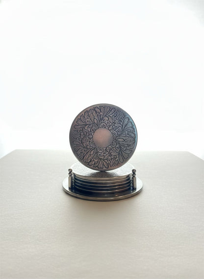 Vintage Silver-Plated Filigree Coaster Set with Gallery Caddy | Hollywood Regency Barware
