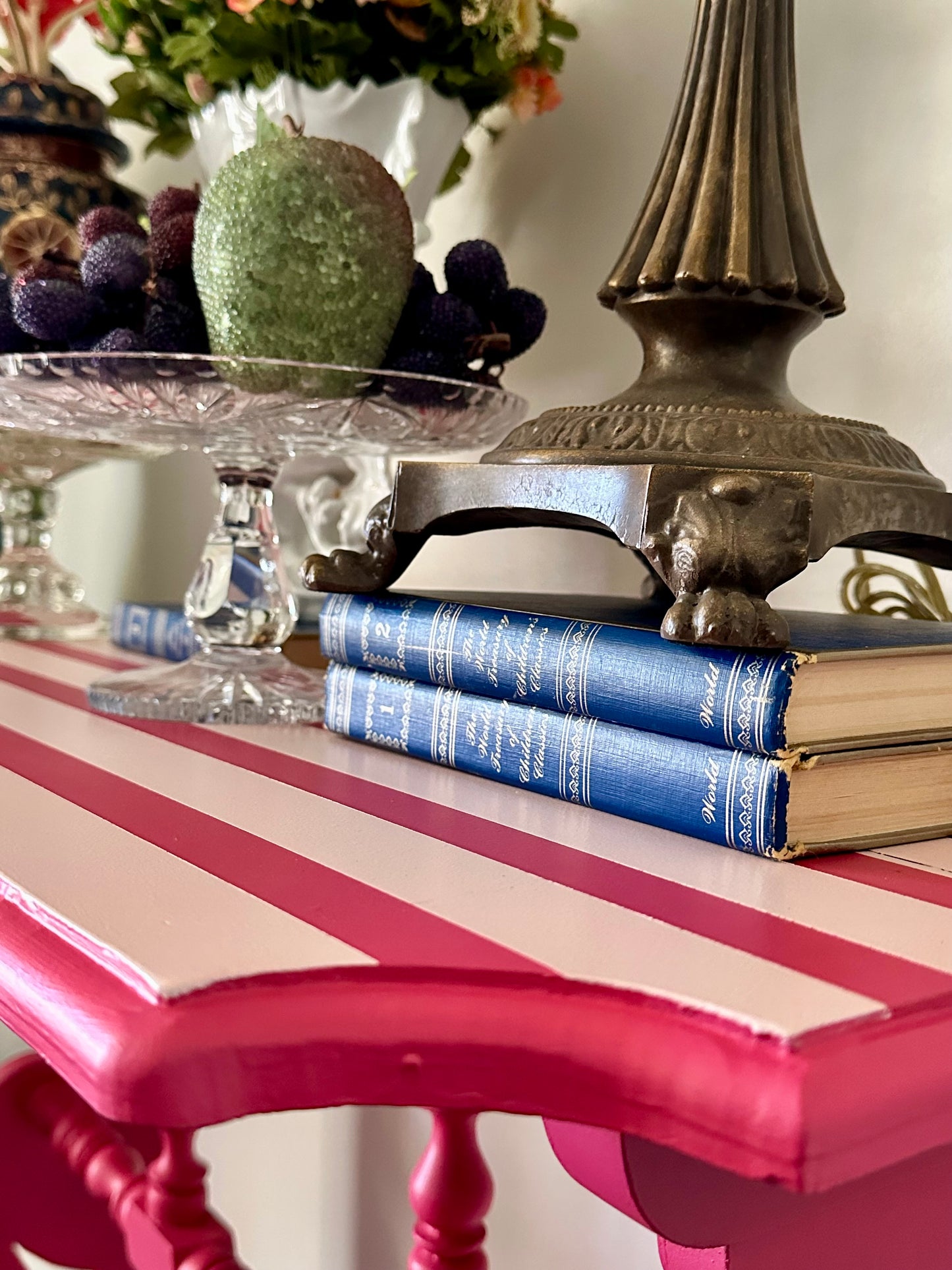 French Stripe Antique Console — Hand‑Painted in Amore & Charming | Jacksonville, FL