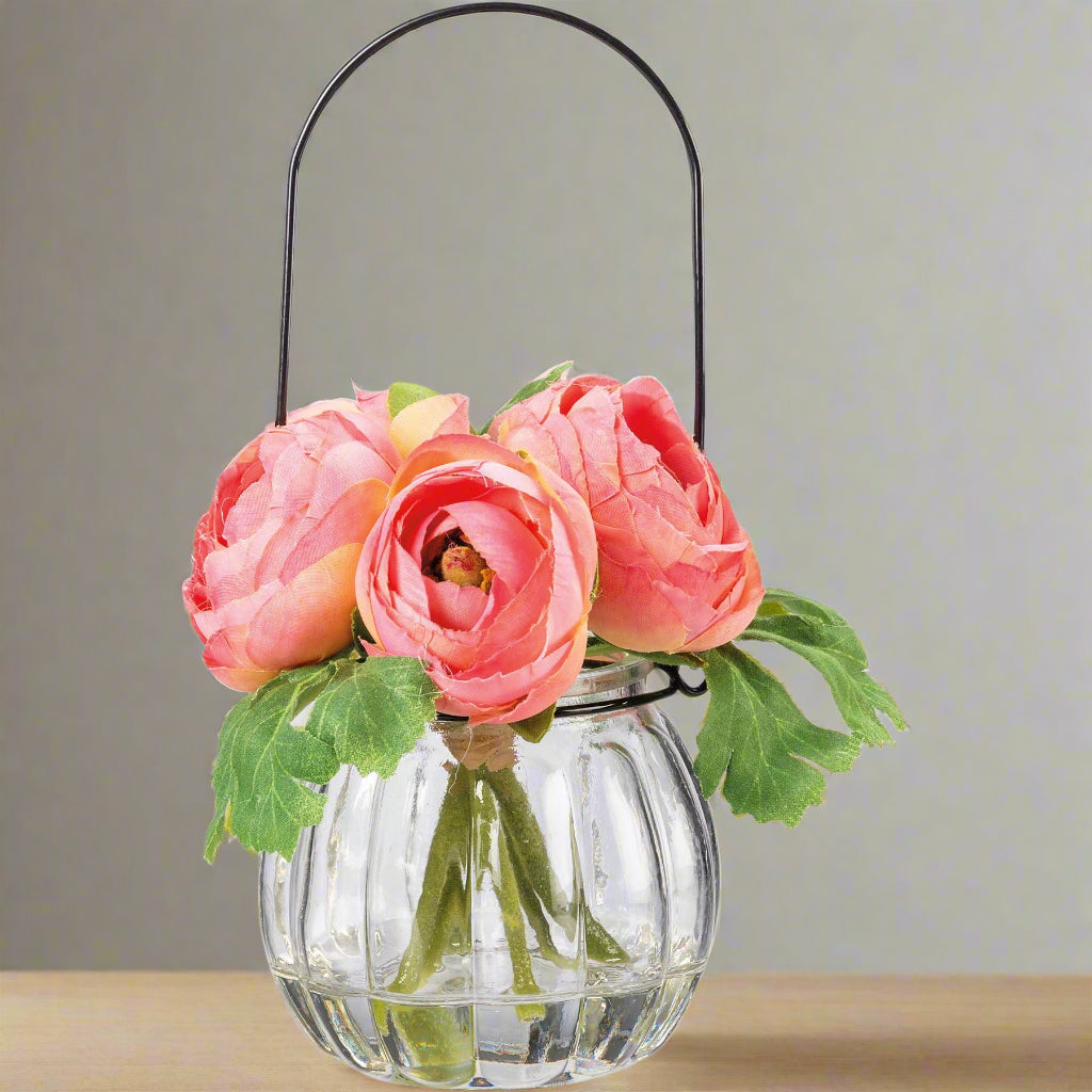 Vintage Pink Ranunculus in Glass Vase - Artificial Flowers | The Marian ...