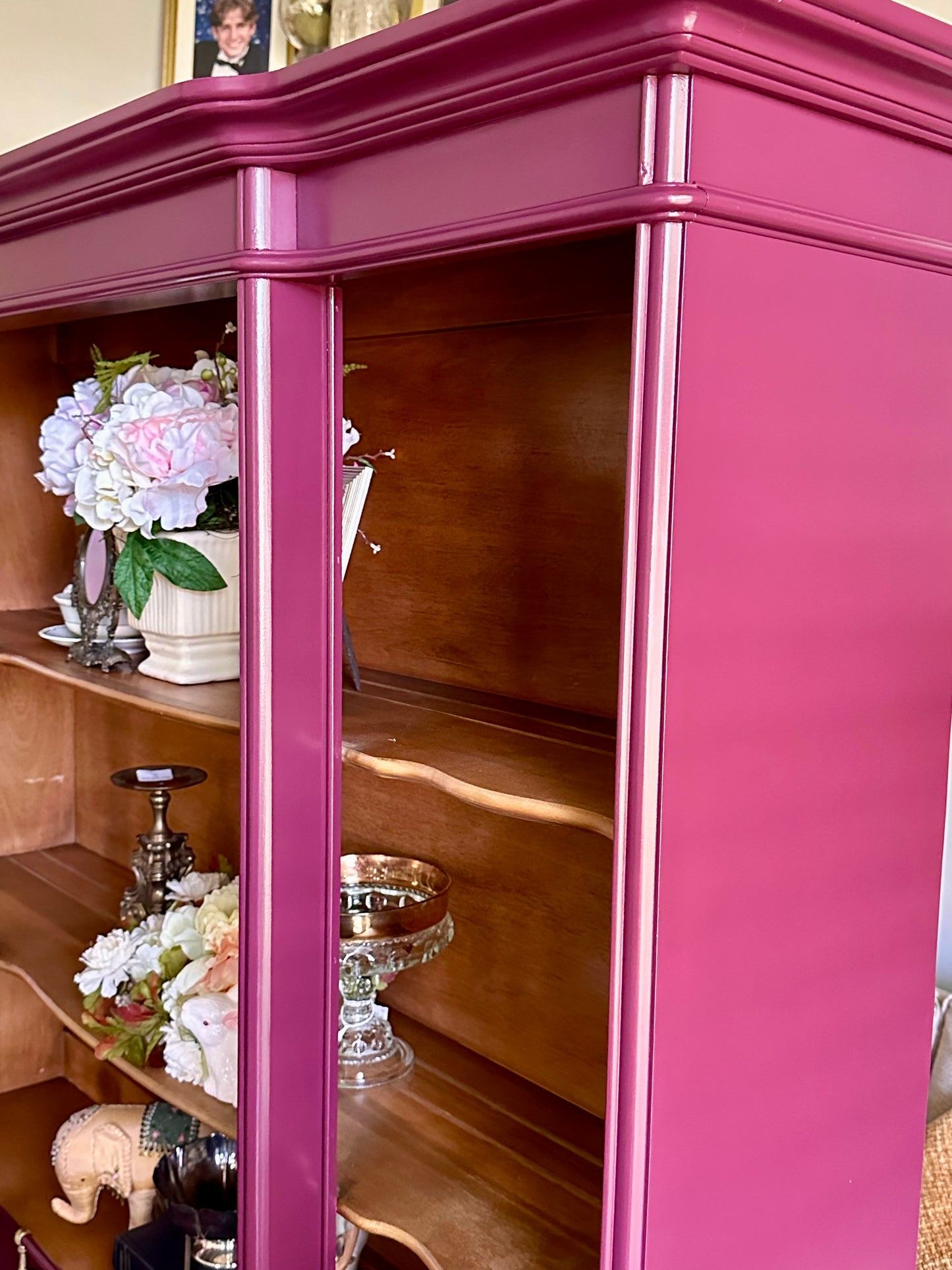 Blackberry Enamel Hutch — 1960s Vintage Storage Cabinet, Custom  Refinished (75H × 60W × 18D)