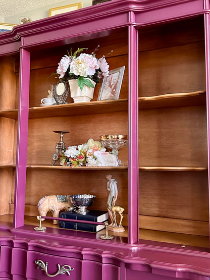 Blackberry Enamel Hutch — 1960s Vintage Storage Cabinet, Custom  Refinished (75H × 60W × 18D)