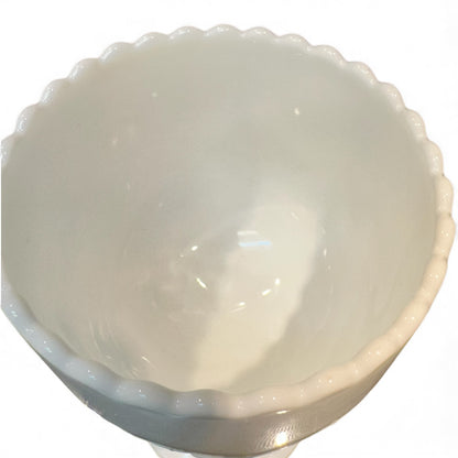 Vintage Milk Glass Pedestal Chalice
Embossed Elegance | Midcentury Heirloom | Scalloped Rim